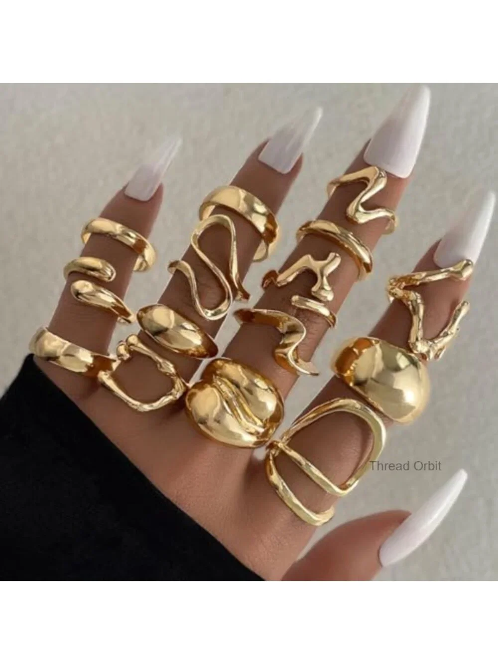 14K Gold Plated Chunky Stackable Open Rings Set - Adjustable